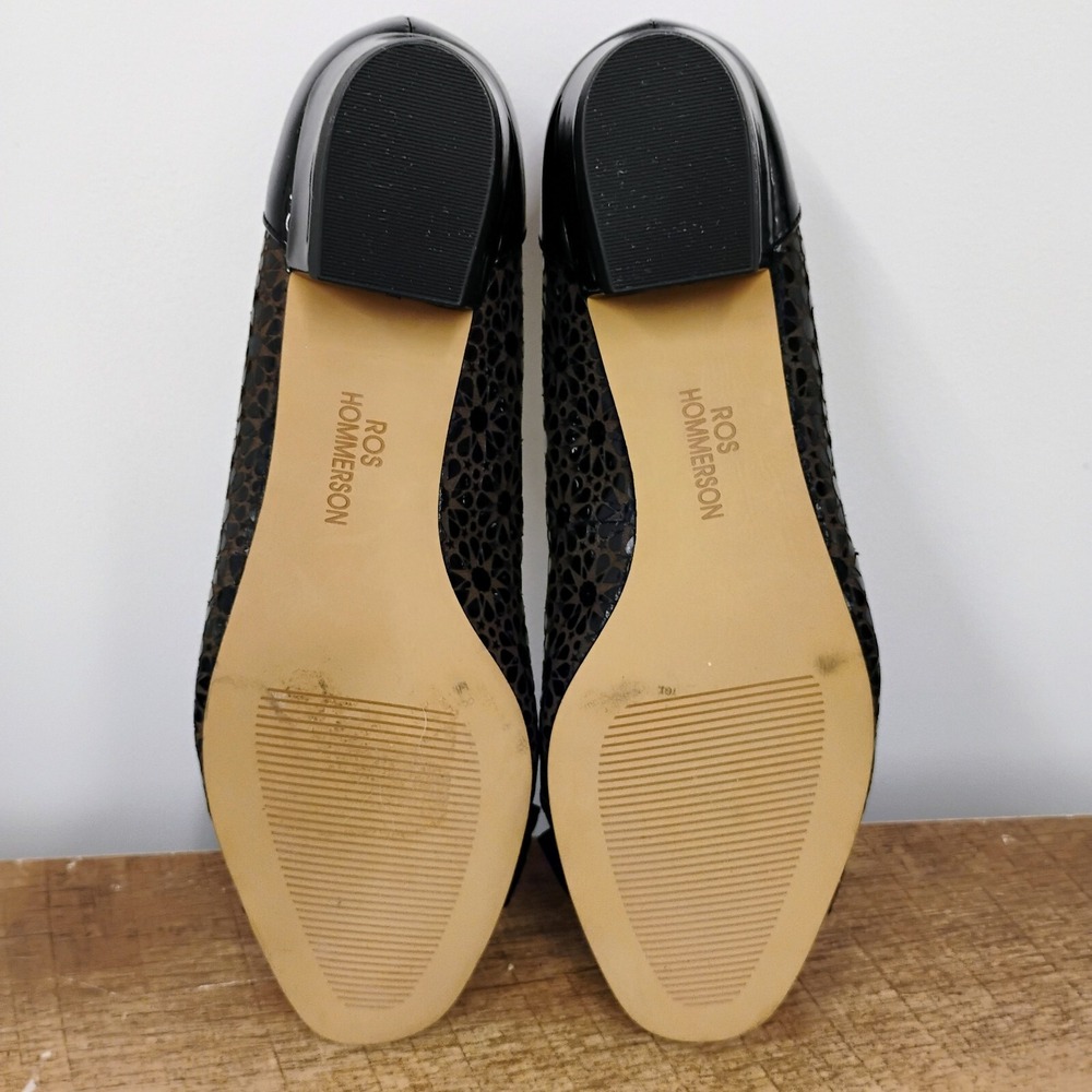 Ros Hommerson Trisha Womens Black Patent Leather Flowers Bow Dressy Flats 6N - Picture 10 of 10